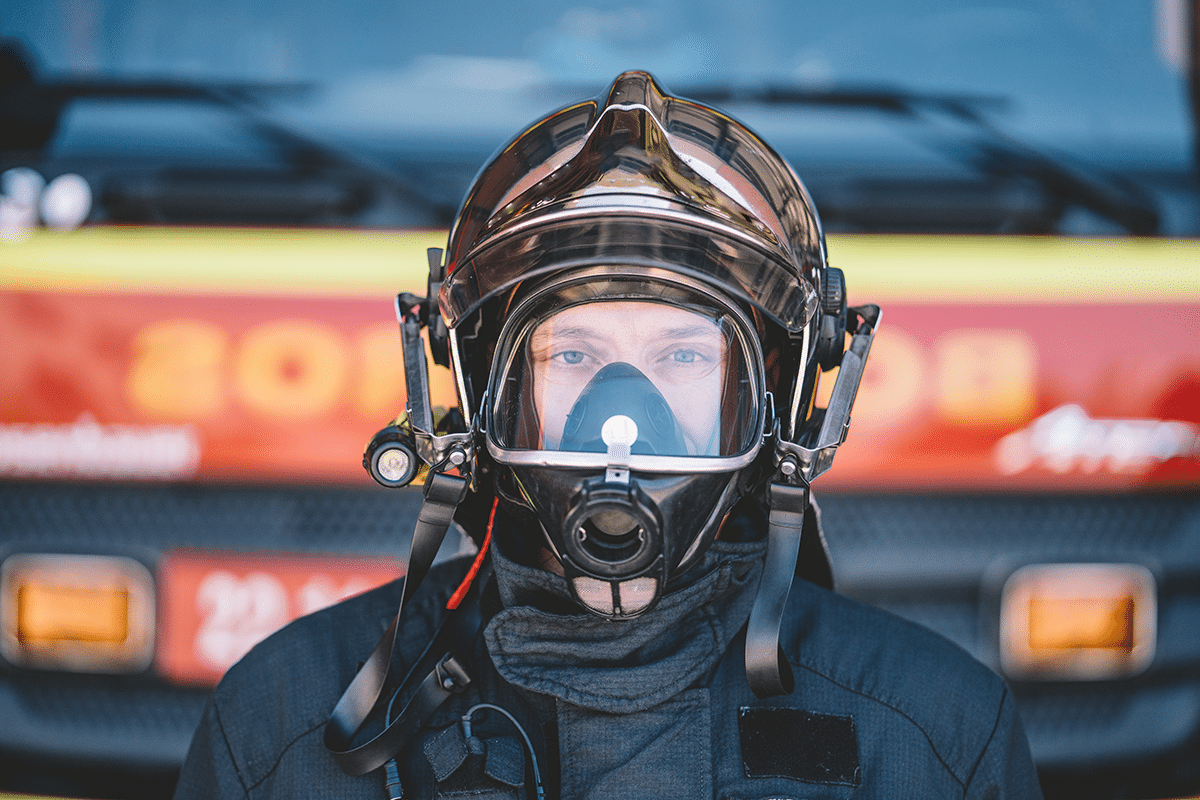 federal firefighter looking into camera