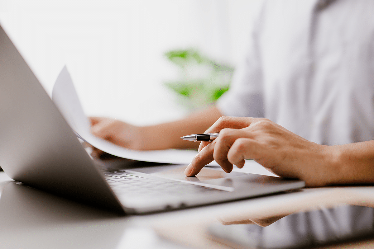 Person teleworking on computer